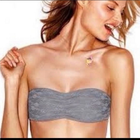 Victoria’s Secret PINK gray lace push up bandeau S - Picture 1 of 7